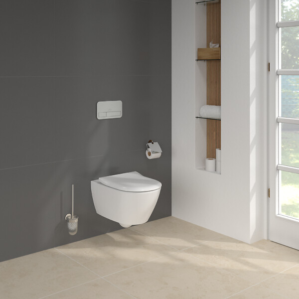 VILLEROY ET BOCH - Pack WC sans bride  Subway 2.0 abattant frein de chute + bâti-support sol et mur+ plaque Chromé mat + Tabouret - large
