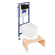 VILLEROY ET BOCH - Pack WC sans bride  Subway 2.0 abattant frein de chute + bâti-support sol et mur+ plaque noir mat +Tabouret bois - vignette