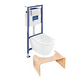 VILLEROY ET BOCH - Pack WC sans bride  Subway 2.0 avec abattant frein de chute + bâti Viconnect PRO + plaque blanche  + Tabouret bois - vignette