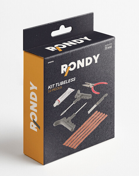 RONDY - Kit réparation crevaison 10 pièces - pneus tubeless - large