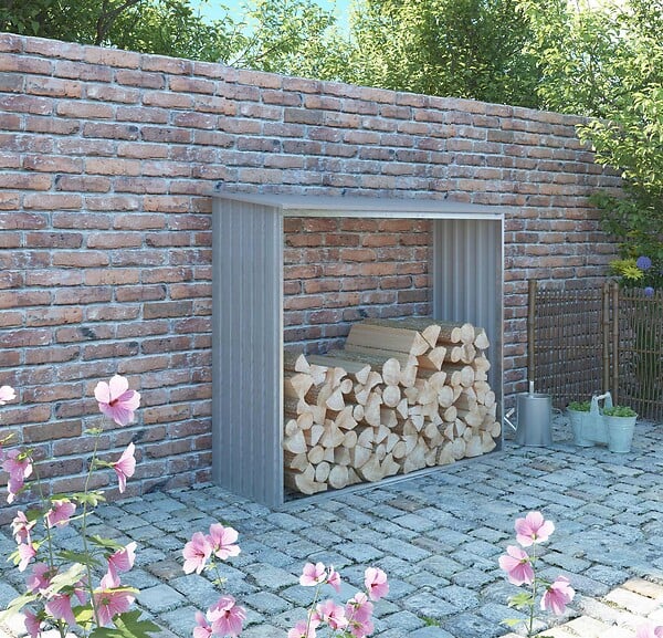 CHALET & JARDIN - Bûcher métal Bois vieilli 625 - Gris - L.182xH.160xP.75cm - large