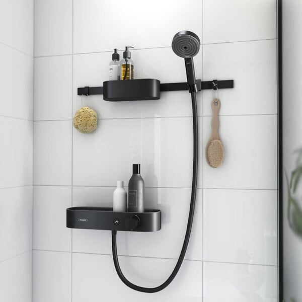 HANSGROHE - Pack mitigeur douche thermostatique encastré WallStoris noir mat avec accessoires - large