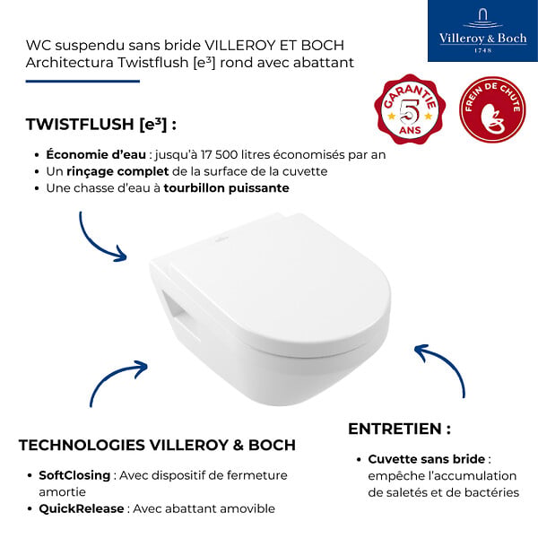VILLEROY & BOCH - Combipack WC, modèle suspendu - Architectura - Blanc - large