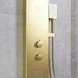 AURLANE - Colonne de douche Effet Pluie - 140x20cm - Acier inoxydable Or brossé - vignette