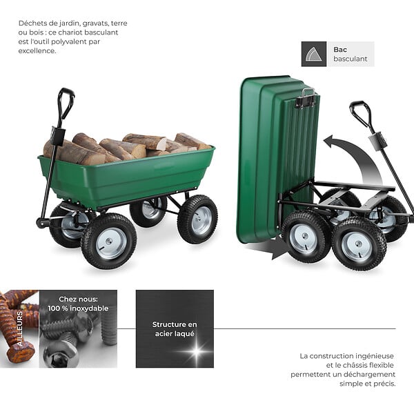 TECTAKE - Chariot de jardin à main Tummi 125L capacité de charge 300kg vert - large