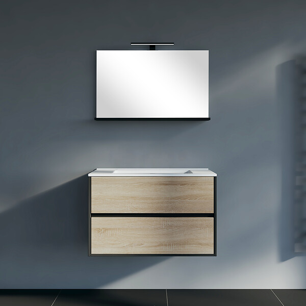Meuble de salle de bain avec lavabo céramique  - ARCADIA - Bois clair - L80xP46 cm - large