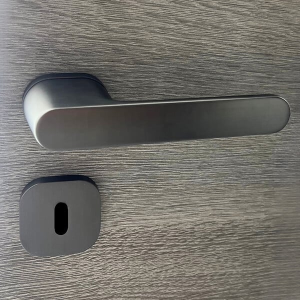 SECURY-T - Poignées de porte sur rosace oblongue Canon de fusil / Gris anthracite - Modèle Marina Trou de clé L - large