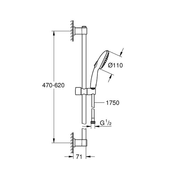 GROHE - Pack mitigeur douche mécanique Start 2021 + ensemble de douche 2 jets Vitalio Start avec barre chromé - large