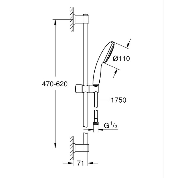 GROHE - Grohe - Mitigeur thermostatique douche Grohtherm 800 + barre de douche + porte savon + douchette Tempesta - large