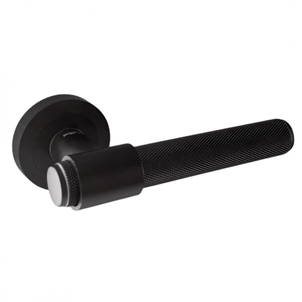 SECURY-T - Poignées de porte sur rosace ronde noir mat industriel - Modèle Ema - large