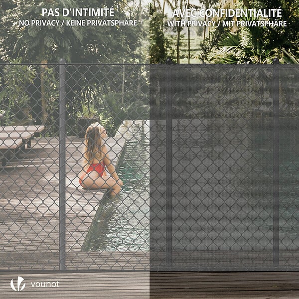 VOUNOT - Brise vue occultant en HDPE 90g/m² 1.8x10m avec attaches de fixation gris - large