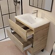 AURLANE - Meuble de salle de bains 70 cm TIMBER - Décor Chêne Naturel 3 tiroirs avec Vasque blanche - vignette