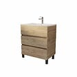 AURLANE - Meuble de salle de bains 70 cm TIMBER - Décor Chêne Naturel 3 tiroirs avec Vasque blanche - vignette