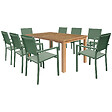 HAPPY GARDEN - Salon de jardin en teck JAVA avec chaises en aluminium vert sauge - 8 places - vignette