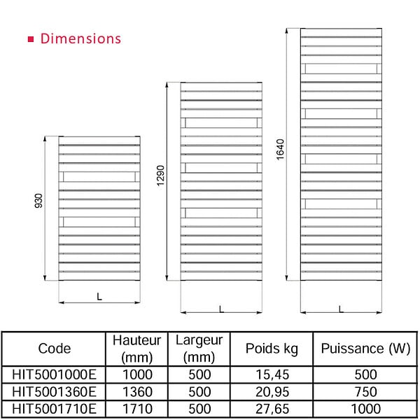THERMADOR - Radiateur sèche-serviettes HITA Electrique 750W - THERMADOR - HIT5001360E - large