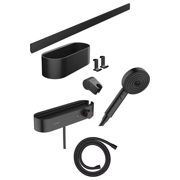 HANSGROHE - Pack mitigeur douche thermostatique encastré WallStoris noir mat avec accessoires - large