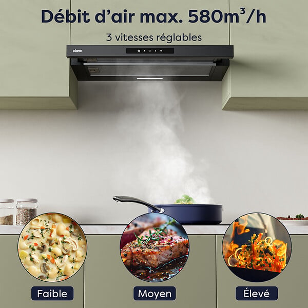 CIARRA - Hotte Tiroir 60cm 606m3/h tactile Recyclage ou Evacuation CD6909AB - large