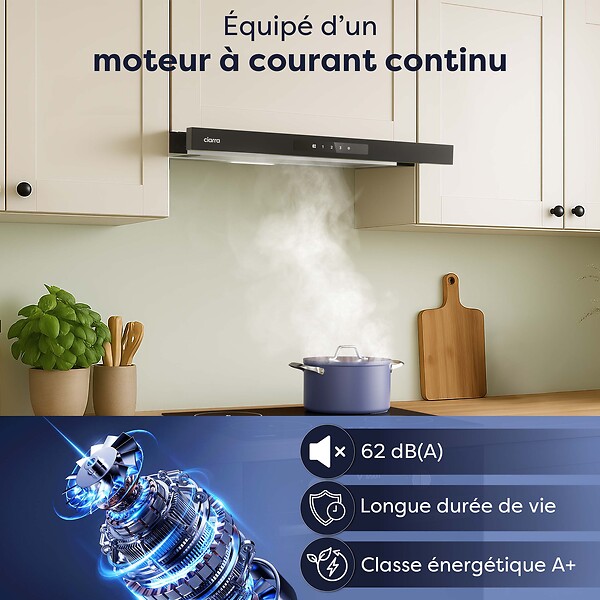 CIARRA - Hotte Tiroir 60cm 606m3/h tactile Recyclage ou Evacuation CD6909AB - large
