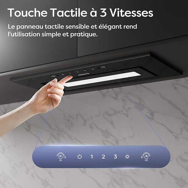 CIARRA - CIARRA Hotte Encastrable 60cm Groupe Filtrant 450m3/h 3 vitesses tactile et geste commande recyclage ou évacuation CD6931BK - large