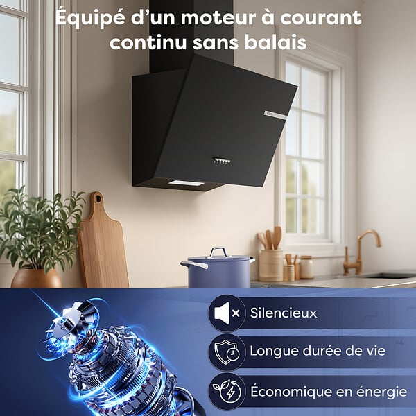 CIARRA - Hotte Aspirante Inclinée 60cm 600m³/h Evacuation ou Recyclage CD6765AB - large