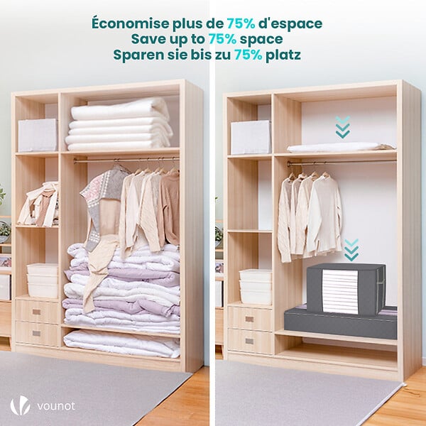 VOUNOT - Lot de 9 sac de rangement sous vide Non Tisse XXL gris - large