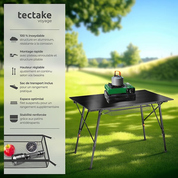 TECTAKE - Table pliante en aluminium Bastian, réglable en hauteur noir - large