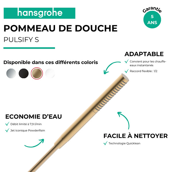 HANSGROHE - Pommeau de douche HANSGROHE Pulsify S 100 EcoSmart bronze brossé - large