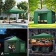 VOUNOT - Tonnelle de jardin renforcée 3x3m pliable avec 4 parois et sac de transport a roulette verte - vignette