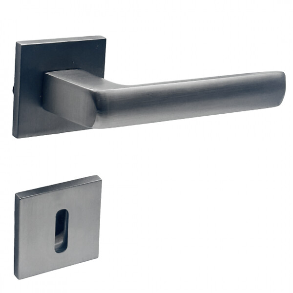 SECURY-T - Poignées de porte sur rosace canon de fusil / anthracite carré - Modèle Fabrizia Trou de clé L - large