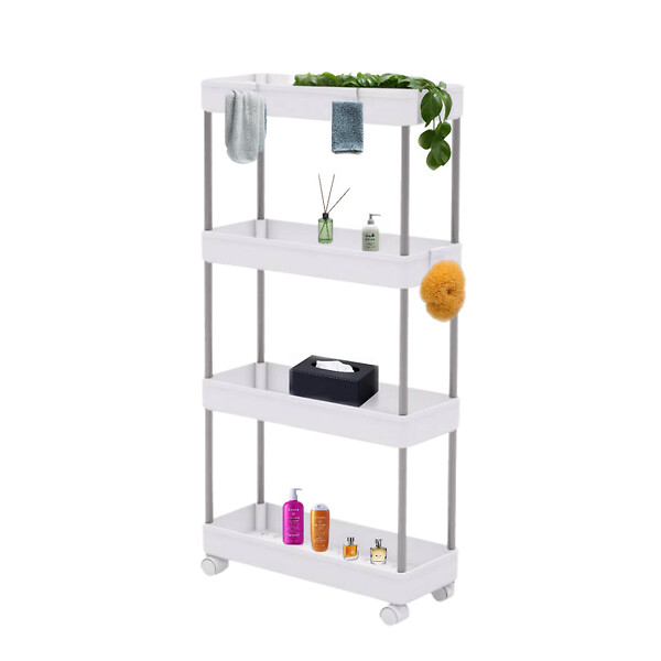 Chariot De Rangement à 4 étages Avec Roulettes - Étagère Roulante Pour Cuisine, Salle De Bain, Buanderie - Blanc, Design étroit