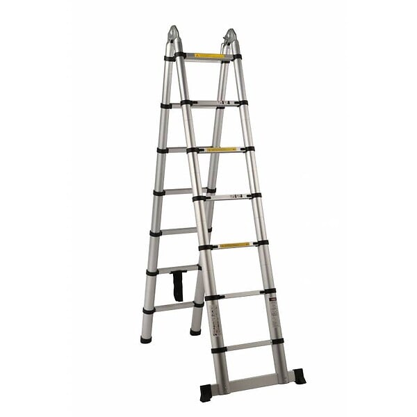 SECURY-T - Echelle/escabeau télescopique double - Aluminium 2x7 marches H4.4m (2,2+2,2) - large