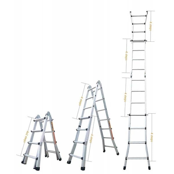 SECURY-T - Échelle articulée et télescopique pliante en aluminium 4x4 marches 3,88m - large