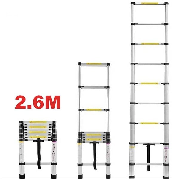 SECURY-T - Echelle télescopique aluminium 9 marches H 2,6M avec barre stabilisatrice - large
