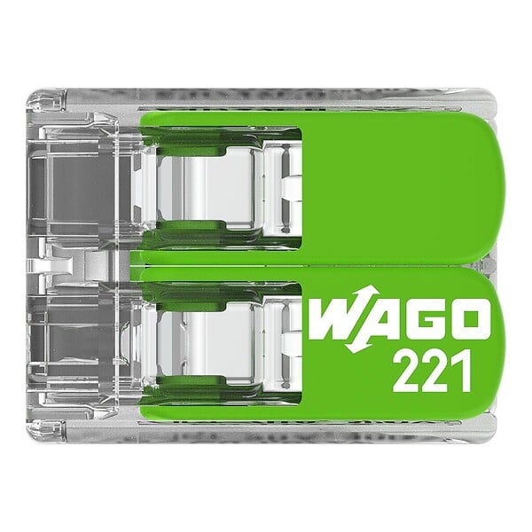 WAGO - Boite de 100 bornes d'installation 221 Green Range Wago - 2 conducteurs 4mm² - à leviers souple & rigide - large