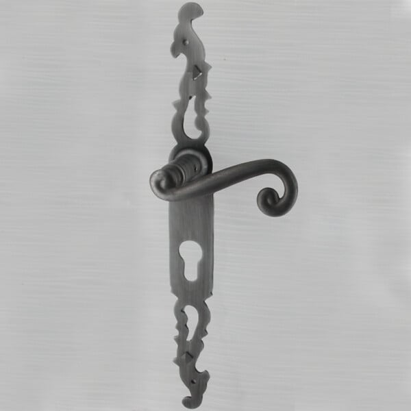 SECURY-T - Poignées de porte fer forgé COQ 330x36mm vieil argent à saillie rehaussée Trou de cylindre i 330X36 mm - large