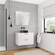 CERAMIA - Ceramia Set complet 80 cm : plan vasque blanc mat + meuble assemblé certifié FSC, blanc cassé (CERAMIA-4OW80-S) - vignette
