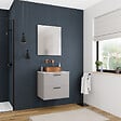 CERAMIA - Ceramia Set complet 60 cm : plan vasque blanc mat + meuble assemblé certifié FSC, gris perle (CERAMIA-4LG60-S) - vignette
