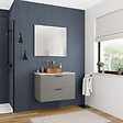 CERAMIA - Ceramia Set complet 80 cm : plan vasque blanc mat + meuble assemblé certifié FSC, gris foncé (CERAMIA-4DG80-S) - vignette