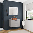 CERAMIA - Ceramia Set 80 cm : plan vasque blanc mat + meuble assemblé certifié FSC, gris perle (CERAMIA-4LG80-S) - vignette