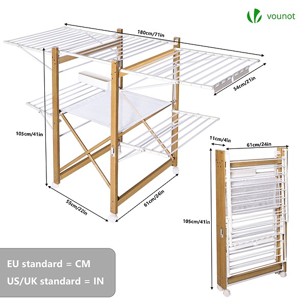 VOUNOT - Sechoir a linge etendoir deluxe pliable Grande capacite sechage style bois blanc - large