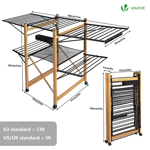 VOUNOT - Sechoir a linge etendoir deluxe pliable Grande capacite sechage style bois noir - large