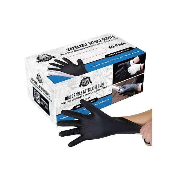 PIT BOSS - Lot 50 Gants en Nitrile Jetable + 1 Paire Gants Anti chaleur Protection Coton Réutilisable BBQ PIT BOSS - large