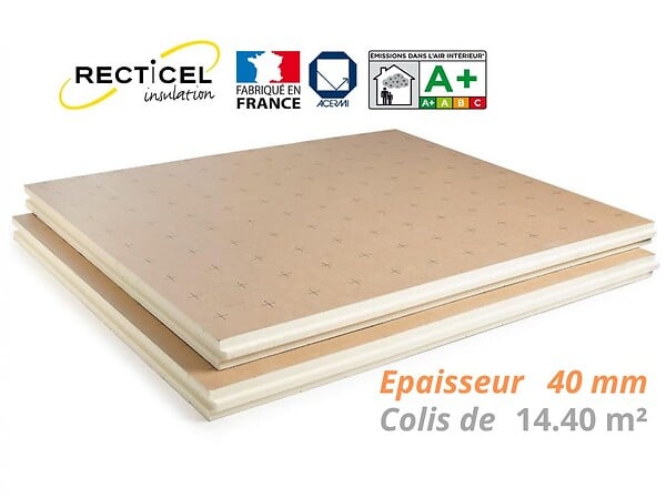 RECTICEL - Dalle PU plancher chauffant Epaisseur 40 mm 1200x1000 R1.80 Paquet de 14.40 m² (12 dalles) - large