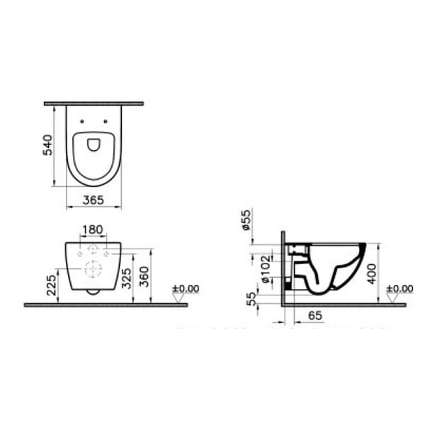 VITRA - SENTO Pack WC suspendu flush2.0 - Largeur: 365 mm - Profondeur : 540 mm - Hauteur : 340 mm - Blanc - large