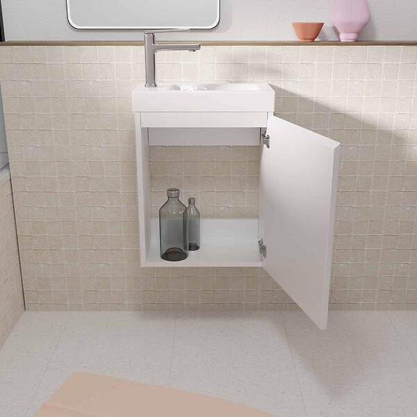 AURLANE - Meuble Lave Mains Blanc 40x50x22 cm avec Vasque en SMC - ELEMENTARY - large