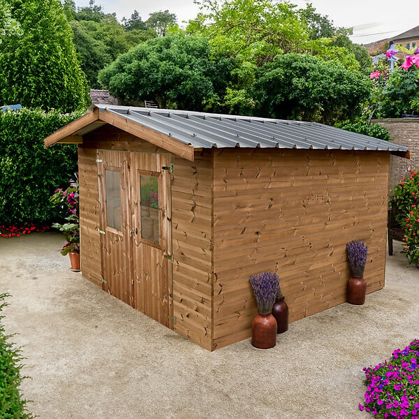 HABRITA - Abri de jardin en bois épicéa - Bois naturel - L.342xP.360xH.232cm - large