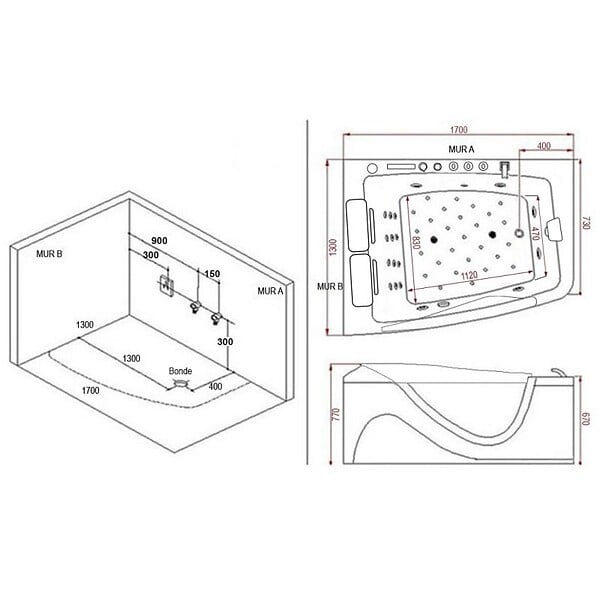 DISTRIBAIN - Baignoire balnéo D-Neptune 47 jets Whirlpool - large