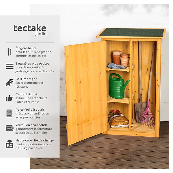 TECTAKE - Armoire de jardin adossée Taman 75 x 56 x 118 cm marron - large