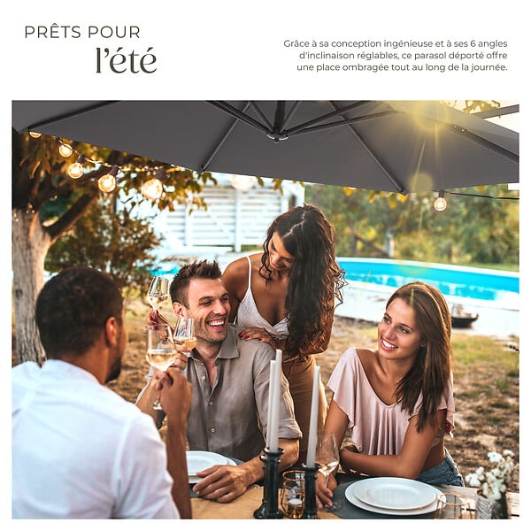 TECTAKE - Parasol DARIA 300 cm avec pied déporté et housse de protection gris - large