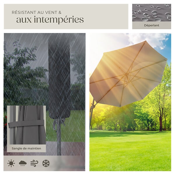 TECTAKE - Parasol DARIA 300 cm avec pied déporté et housse de protection gris - large